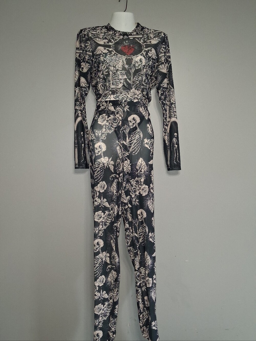 2 Piece Skeleton Sheer Bodysuit And Pants Set